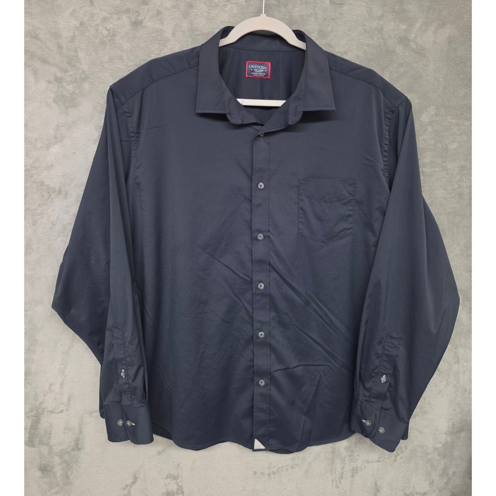 UNTUCKit Gironde Relaxed Fit Navy Blue Long Sleeve Button Down Shirt XXL 40349